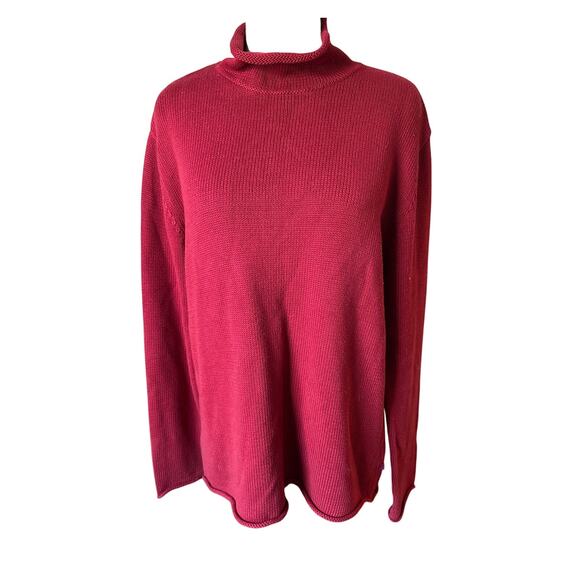DKNY Red Rollneck Cotton Sweater Size Large - Picture 1 of 6